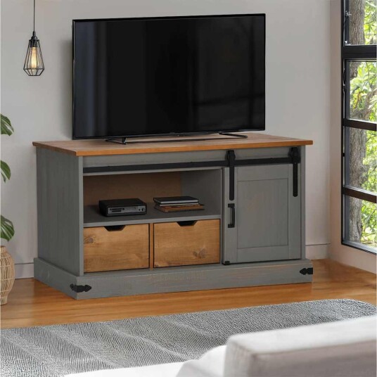 TV skap HALDEN med skyvedør grå 110x40x60 cm heltre