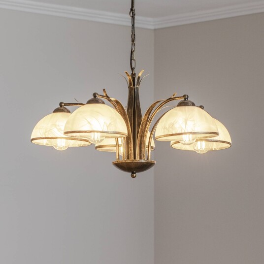 Luminex Korfu lysekrone 5 lyskilder Ø 68 cm gullfarget antikk