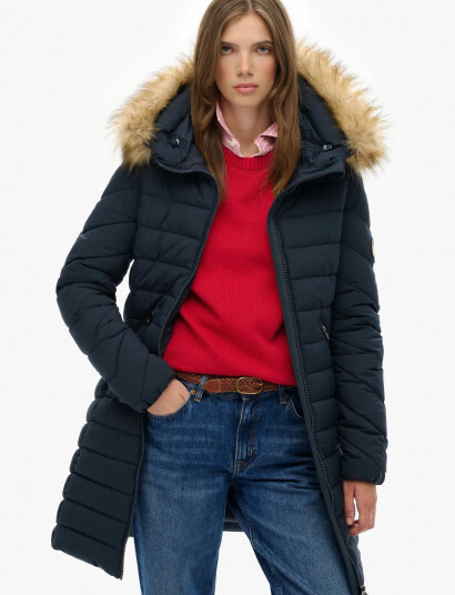 Superdry Fuji Faux Fur Hood Mid Length Navy S Superdry Fuji Faux Fur Hood Mid Length Navy S