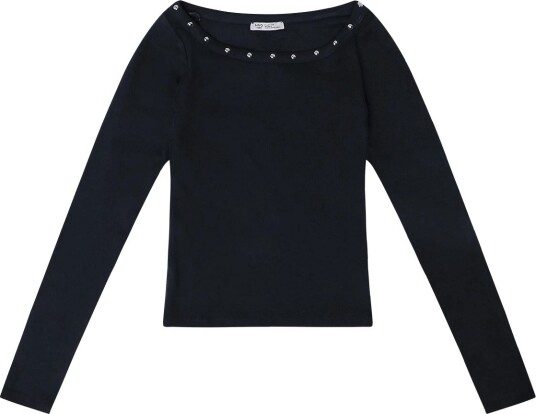 Mango Teen Boat Neck Studded T Shirt NAVY XS