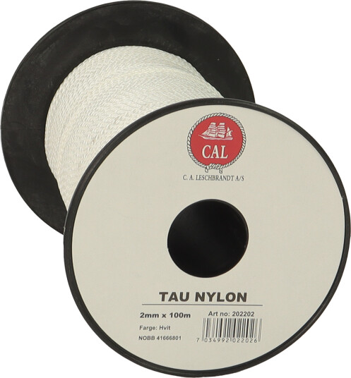 Tau Flettet Nylon - Hvit - 2 mm - 100m - Spole