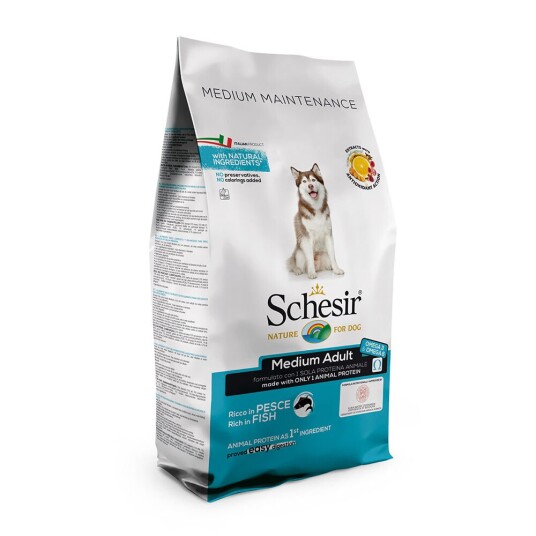 Schesir Sparesett! 2 X 12 kg Dog Dry Dry Medium/Large Voksen Vedlikeholdsfisk