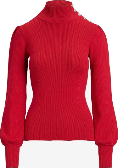 Lauren Ralph Lauren Topp med høy hals Cotton Modal LS MN Top Rød