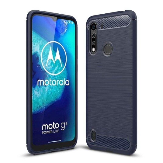 INCOVER Motorola Moto G8 Power Lite Brushed Karbon Fibre Fleksibelt Plastdeksel - Mørkeblå