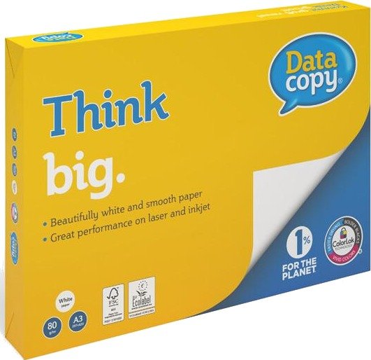DATA COPY Data Copy premium paper white Kopipapir træfri ECF 80g/m2 420mm x 297mm A3 Bred bane pakke a 500 ark FSC Mix Credit