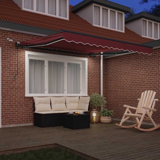 Automatisk uttrekkbar markise med LED burgunder 300x250 cm