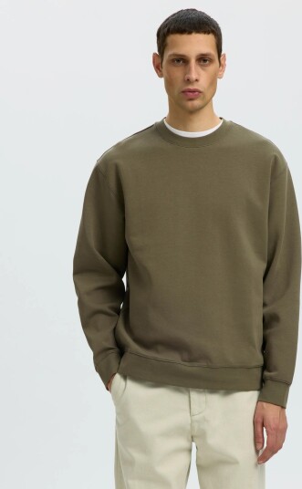Selected Slmtom Soft Crew Neck Sweat Noos Khaki green M