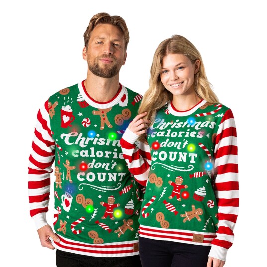 Silly Santa Christmas Calories Dont Count LED Julegenser - XX-Small