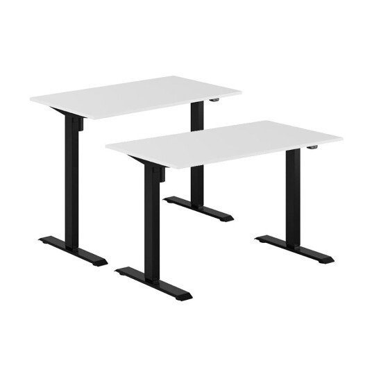 Design Studio Høydejusterbart Elektrisk Skrivebord, Svart Stativ, Hvit Bordplate, 10 Størrelser