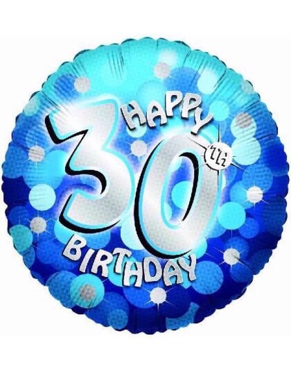 Happy 30th Birthday Blå Glitrende Folieballong 45 cm