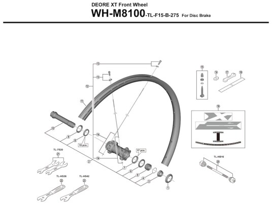 Shimano eiker 281,5mm lang med skive til forhjul modell WH-M8100-TL-F15-B-275