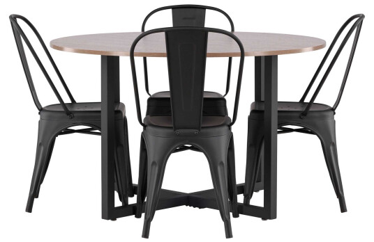 Venture Design Durango & Tempe spisegruppe Svart/valnøtt 4 stoler & bord 120 cm
