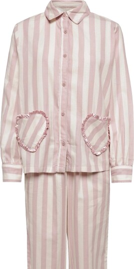 Chelsea Peers Organic Cotton Ruffle Heart Stripe Long Pyjama Set   PINK   50