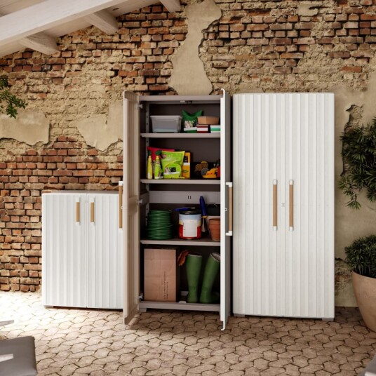 Keter Lavt oppbevaringsskap Groove beige og sand Keter Lavt oppbevaringsskap Groove beige og sand