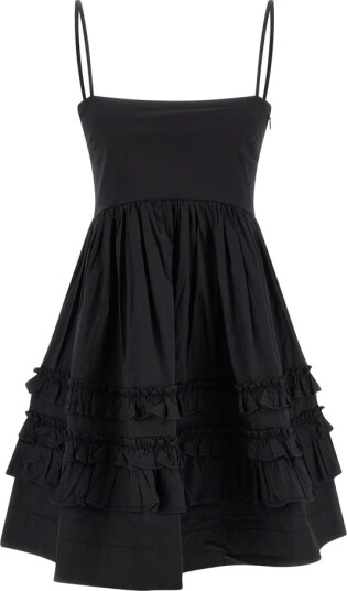 Ganni Stretch Cotton Mini Strap Dress W. Frills Black 36 Ganni Stretch Cotton Mini Strap Dress W. Frills Black 36