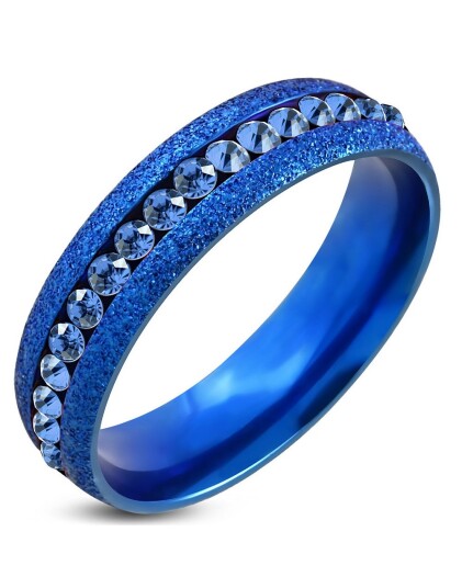 6 mm Blå Glitrende Stålring Fattet med Blå CZ Stener Strl 64 x 20,40 mm