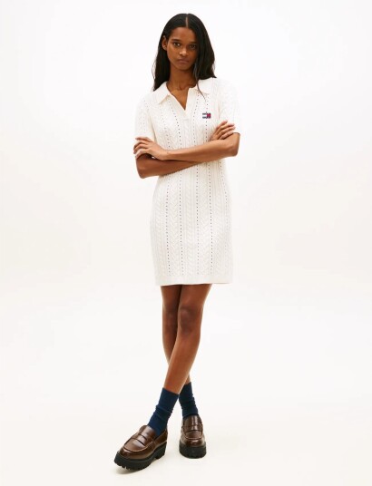 Tommy Jeans Tjw Gmd Cable Sweater Polo Dress   CreaM