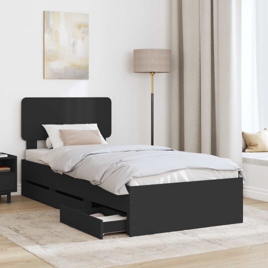Sengestamme med skuff Svart 100 x 200 cm Konstruert tre Sengestamme med skuff Svart 100 x 200 cm Konstruert tre