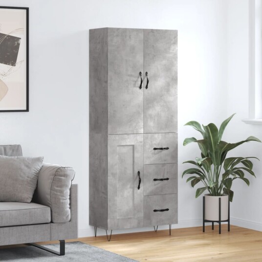vidaXL Highboard betong grå 69,5x34x180 cm konstruert tre 8720845475314