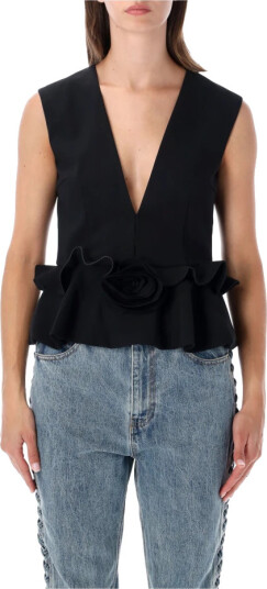 ROTATE V Neck Flower Top Black 36 ROTATE V Neck Flower Top Black 36