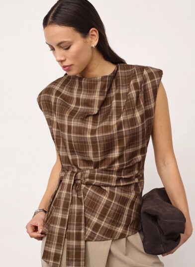 Co" Couture Dagnycc Check Pleat Top   Brown   L