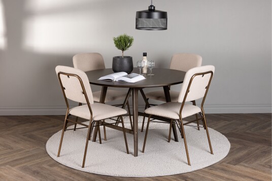 Kaseidon Spisegruppe 100 cm Rund med 4 Seda Stoler Beige