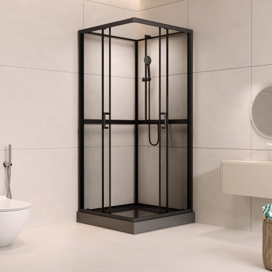 CELESTE TRENTO RETT DUSJKABINETT 80X80X205 CM M/SIKKERHETSOLIE SORT CELESTE TRENTO RETT DUSJKABINETT 80X80X205 CM M/SIKKERHETSOLIE SORT