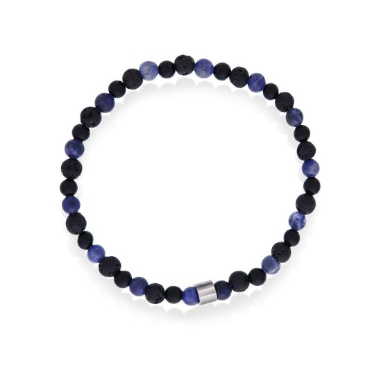 Alexander F&S Armbånd i stål med blå sodalitt sort agat og lavasten jr Alexander F&S Armbånd i stål med blå sodalitt sort agat og lavasten jr