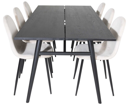 Venture Design Sleek & Polar spisegruppe Svart/beige 6 st stoler & bord 195 x 95 cm