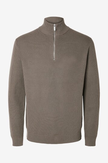 Selected Homme Genser slhDane LS Knit Structure Half Zip Brun