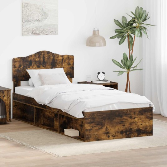  Sengestamme med hodegjerde Røkt eik 100 x 200 cm Massiv furu