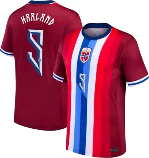 24-25 Norge Landslag Hjemme Fotballdrakt (Kun T-skjorte), Nr. 9 Haaland Voksen Størrelse XL, Fotballtrøye for Fans