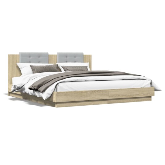 Sengeramme med hodegavl og LED-lys sonoma eik 180x200 cm 8721012277267