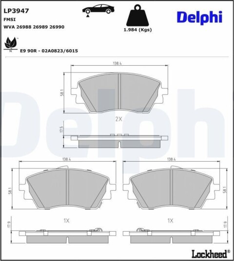 Bremseklosser DELPHI LP3947 Bremseklosser DELPHI LP3947