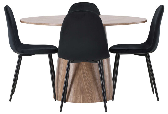 Venture Design Lanzo & Polar spisegruppe Svart/natur 4 stoler & bord 120 cm