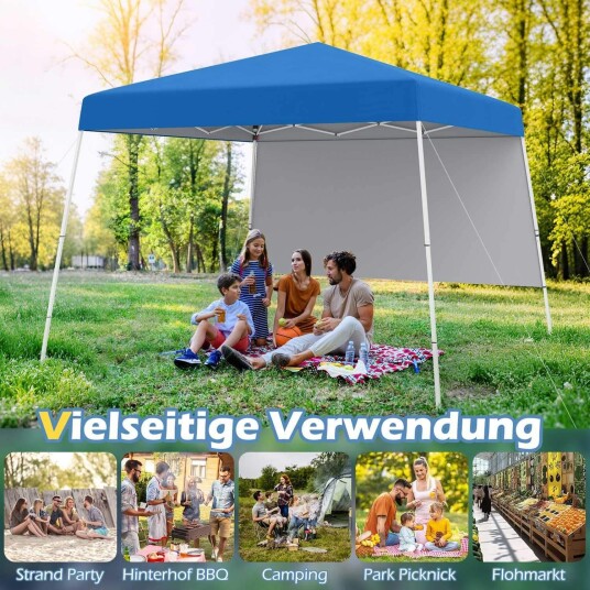 Pop-up paviljong 3x3m med sidevegg og ryggsekk – blå Pop-up paviljong 3x3m med sidevegg og ryggsekk – blå