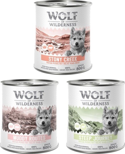 Wolf of Wilderness Junior Expedition Våtfôr Blandet Pakke 6x800g