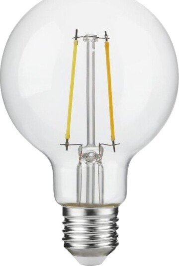 Spl E27 2,5W dimbar LED filament pære   G80 250lm 2500K klart glass   Dimbar : Dimbar Kulør : Ekstra varm