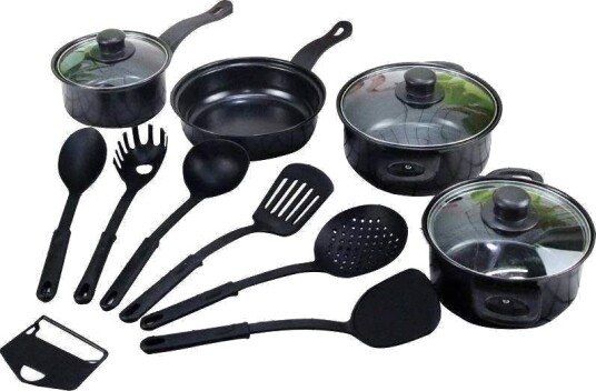13 delers sett med kokekar med nonstick belegg og nylonredskaper