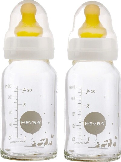 Hevea Babyflaske Glass Hvit 2pakning