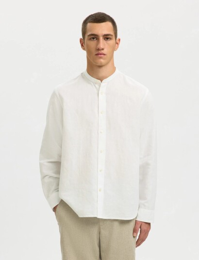 Selected Slmregclay Linenblend Ls Shirt Band Noos Cream L