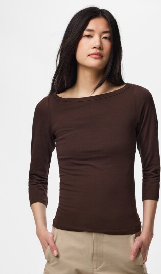 Pieces Pcphoebe 3/4 Boatneck Top Jrs Noos Bc Brown S