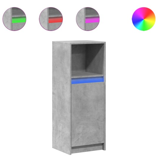 Skjenk med LED betonggrå 38x34x100 cm konstruert tre