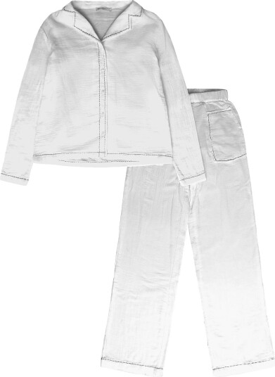 Mango Teen Two Piece Topstitched Pyjamas   NATURAL WHITE   M
