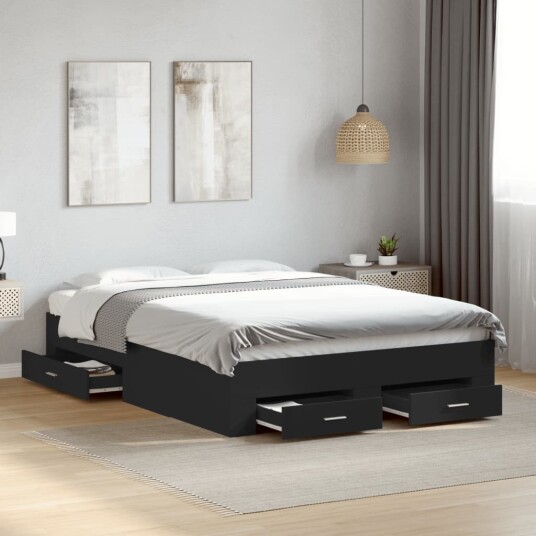  Sengeramme med skuffer svart 135x190 cm konstruert tre 8721102620591