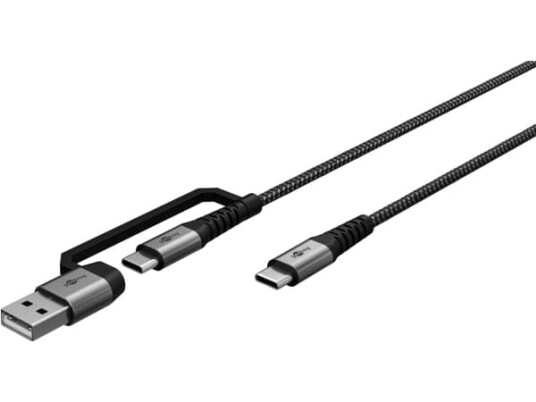 Goodbay 2-i-1 USB-C til USB-C/USB-A ladekabel 3 meter Goodbay 2-i-1 USB-C til USB-C/USB-A ladekabel 3 meter