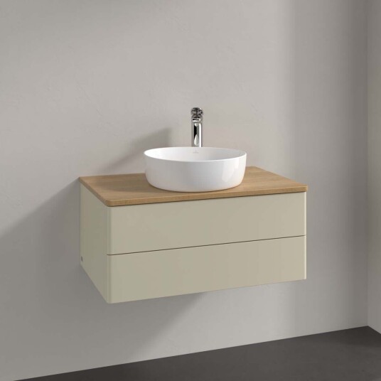 Villeroy & Boch Antao Servantskap med 2 skuffer 80x50x36 cm m/lys Grå Matt/Eik Villeroy & Boch Antao Servantskap med 2 skuffer 80x50x36 cm m/lys Grå Matt/Eik