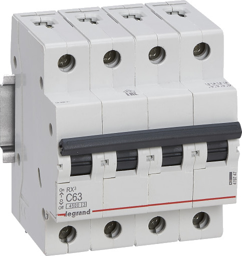 Legrand 3 stk RX³ MCB automatsikring C63 4P 4M 4,5kA