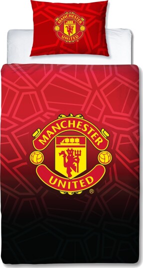 Licens Manchester United sengetøy 100% bomull Barnesengetøy 140x200 cm Rødt og svart fotballsengetøy