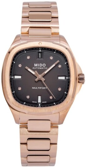 Mido Dameklokke M049.307.33.296.00 Multifort Brun/Rose gulltonet stål